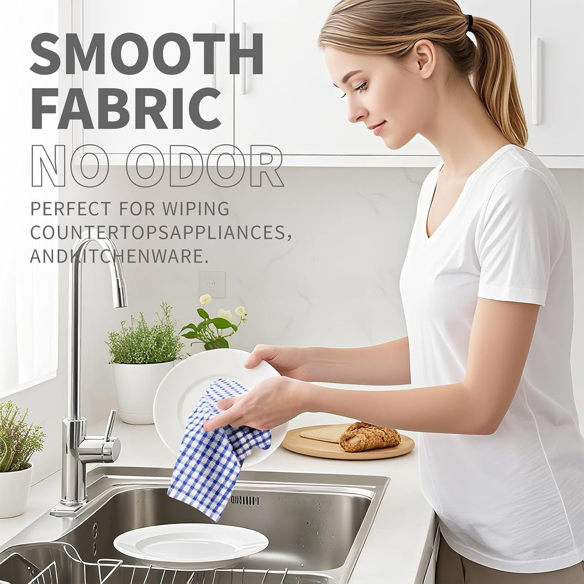 Oeleky Cotton Kitchen Towels 8 Pack, 15x26 Checkered Dish Towels
