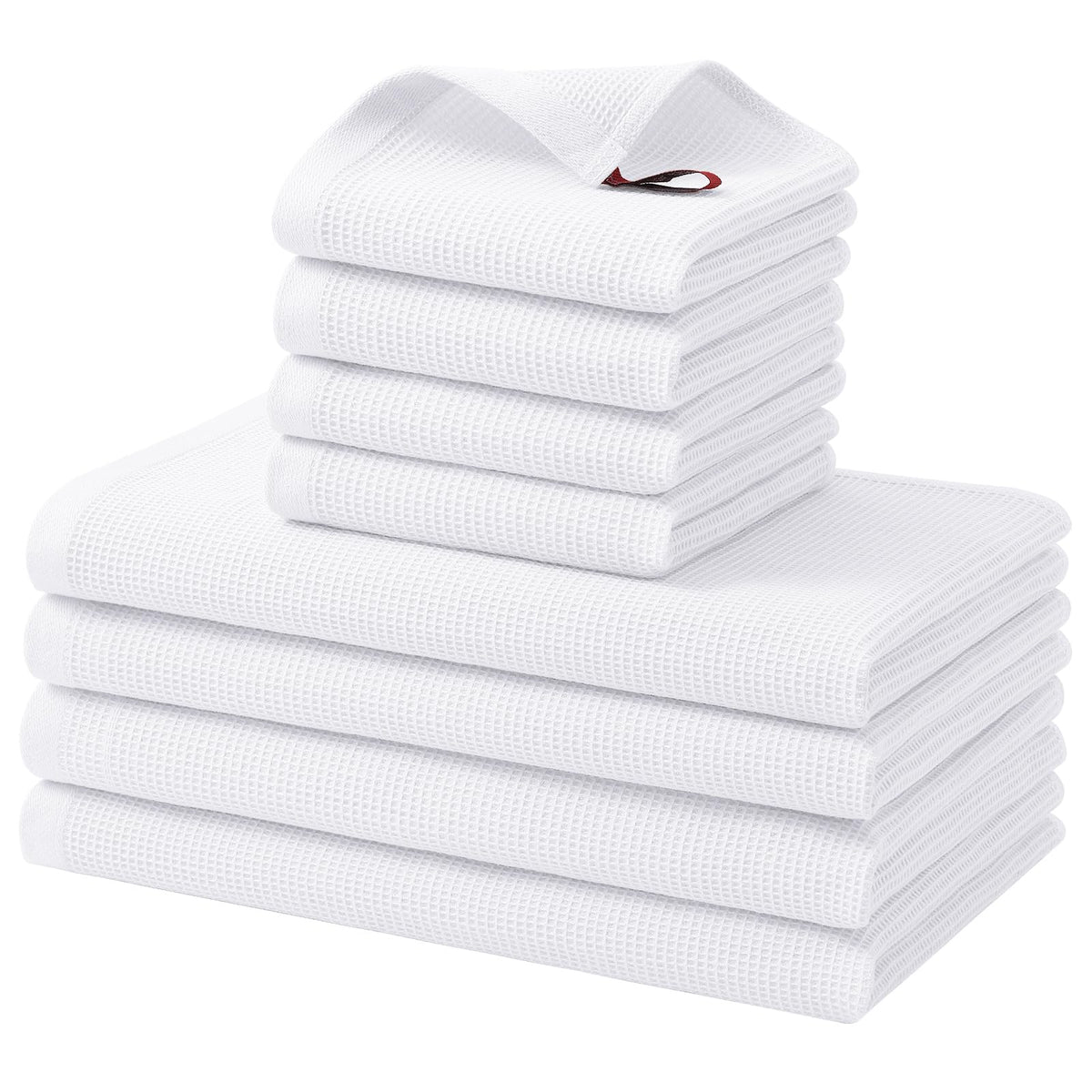 Homaxy 100% Cotton Kitchen Towels and Dishcloths Set - 8 Pack Waffle Weave Soft and Absorbent Dish Towels - 26 X 16 Inch and 12 X 12 Inch - Beige/Dark Grey/Brown/Light Grey