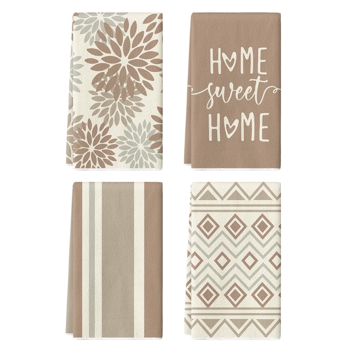 Artoid Mode Grey Home Sweet Home Stripes Boho Spring Kitchen Towels Dish Towels, 18x26 Inch Farmhouse Summer Decoration Hand Towels Set of 4