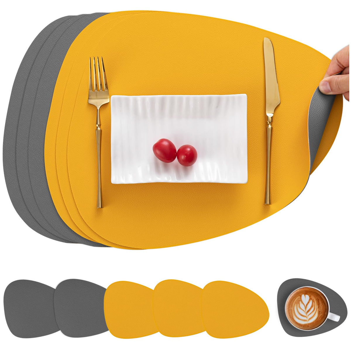 Myir JUN Placemats Set of 4 Faux Leather Placemats with Coasters