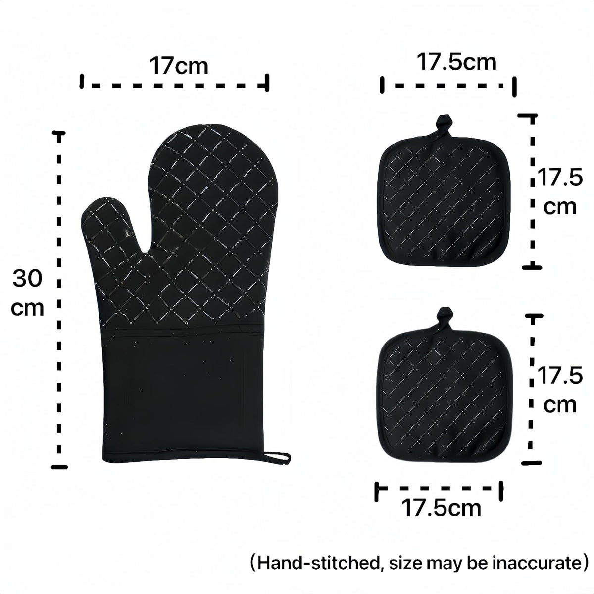 Oven Mitts and Pan Racks 4-Piece Set, Extended Kitchen Oven Mitts and Pan Racks, Heat Resistant 500 °F, Silicone Non-Slip Surface for Baking and Cooking (Black)
