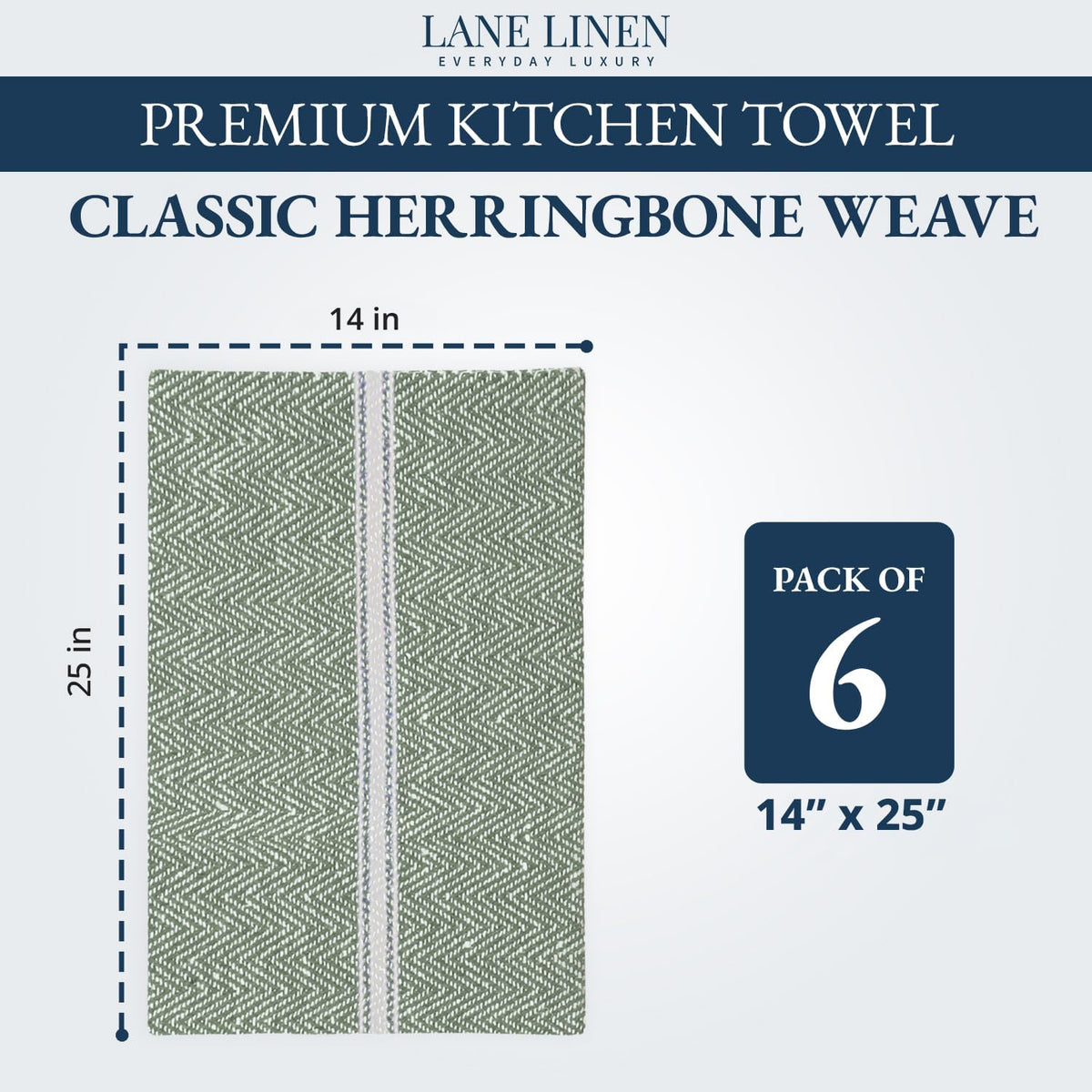 LANE LINEN Dish Towels for Kitchen 100% Cotton Absorbent Lint-Free 6 Pack