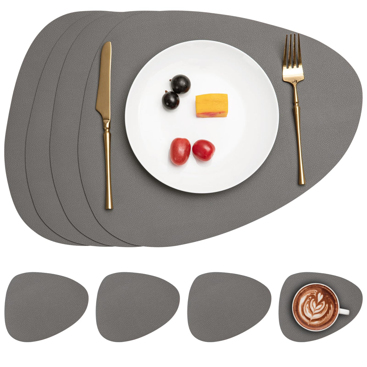Myir JUN Placemats Set of 4 Faux Leather Placemats with Coasters