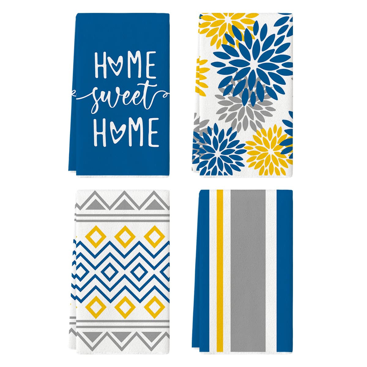 Artoid Mode Grey Home Sweet Home Stripes Boho Spring Kitchen Towels Dish Towels, 18x26 Inch Farmhouse Summer Decoration Hand Towels Set of 4