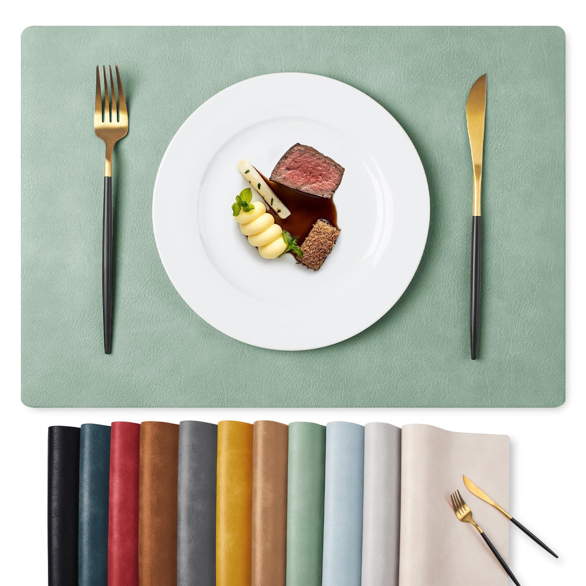 MOSAYT Vinyl Faux Leather Placemats, Set of 8, Reddish Brown