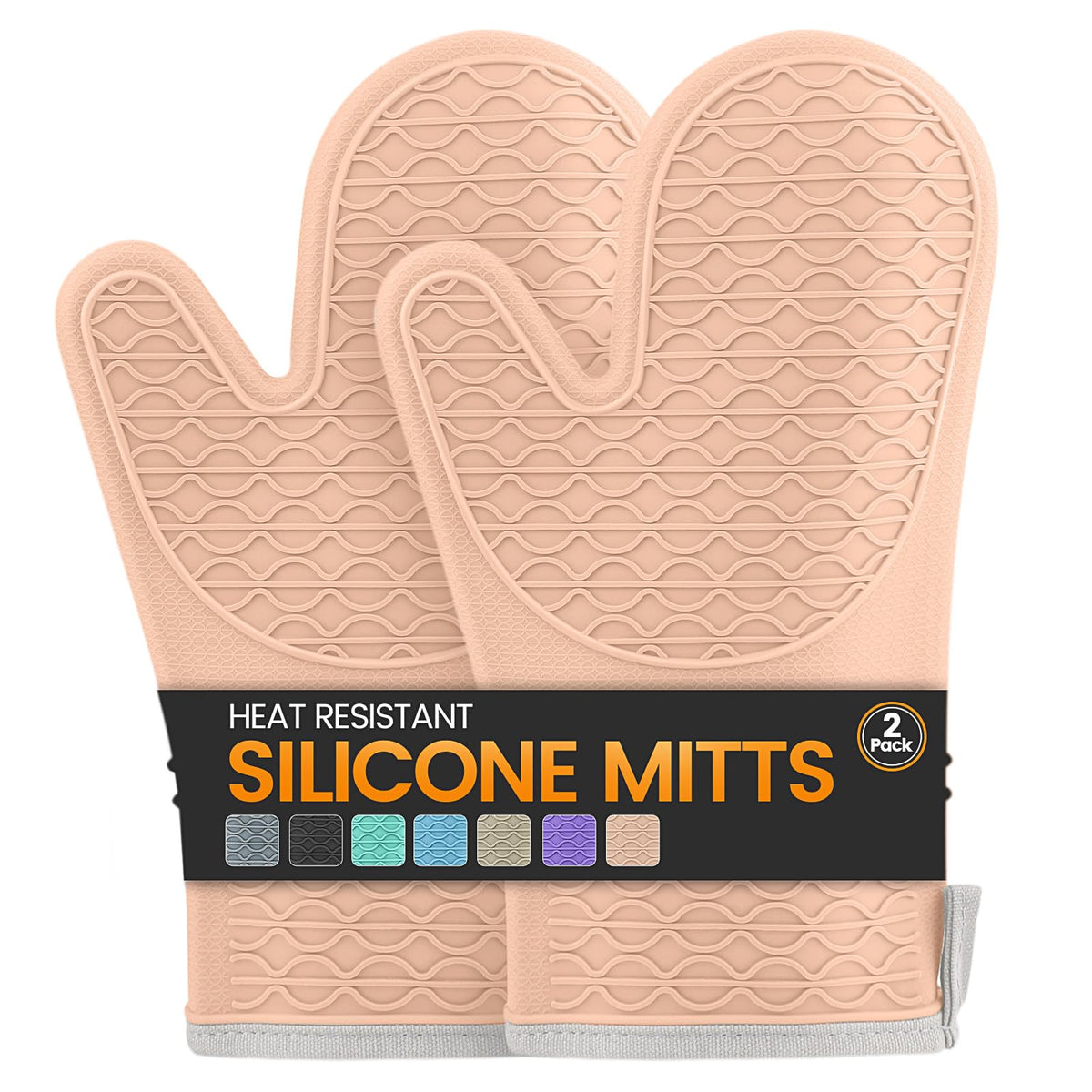 Silicone Oven Mitts, Heat Resistant 2PCS Oven Mitts with Soft Cotton Lining, Waterproof Non-Slip Grip Oven Glove, Kitchen Potholder Mits for BBQ, Baking, Cooking, 12.5 Inch - Grey