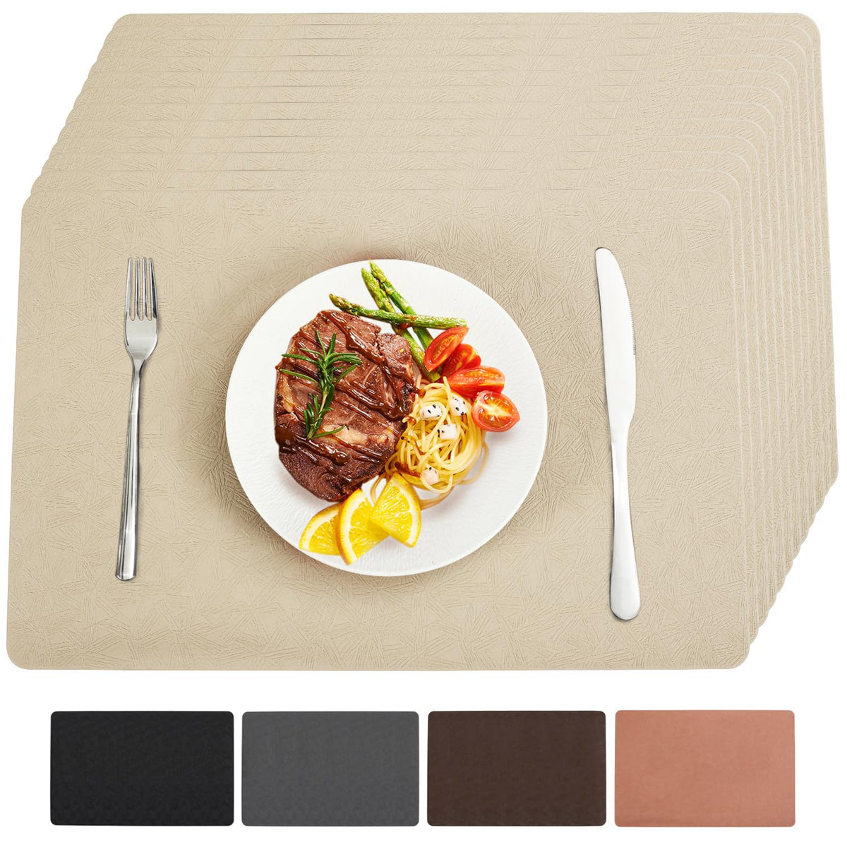 Vinyl Plastic Placemats Set of 6 Waterproof Wipeable Table Mats