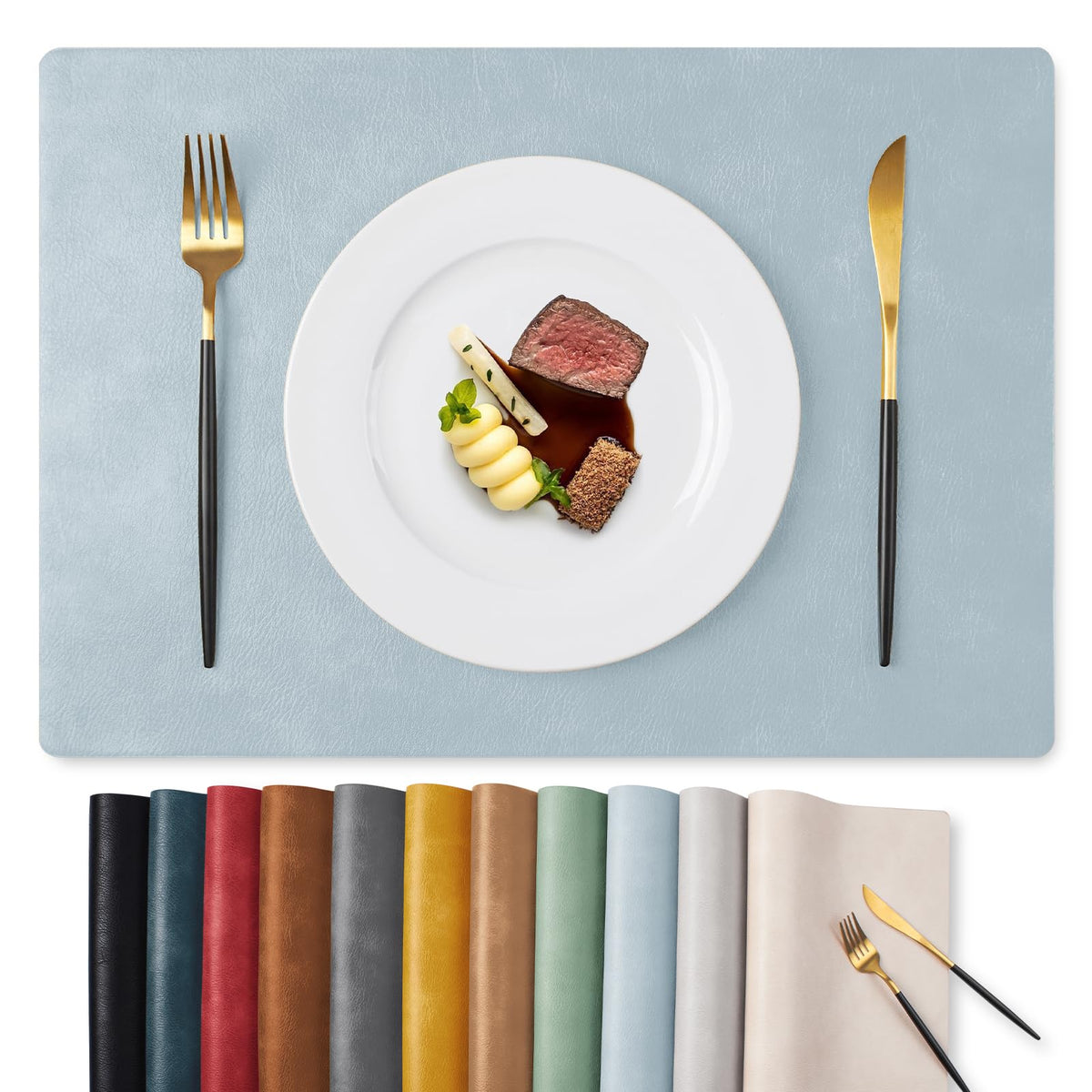 MOSAYT Vinyl Faux Leather Placemats, Set of 8, Reddish Brown