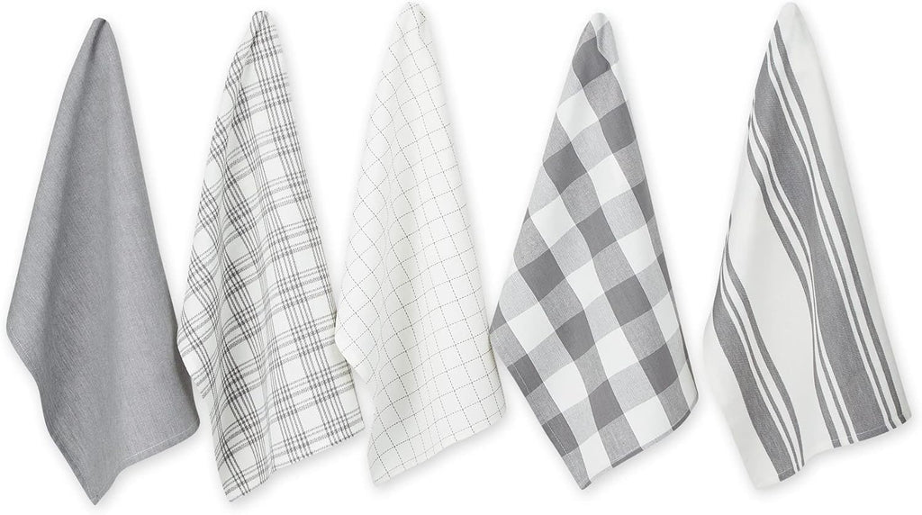 DII Basic Kitchen Large Cotton Dishtowel Set of 5, 18x28, Gray