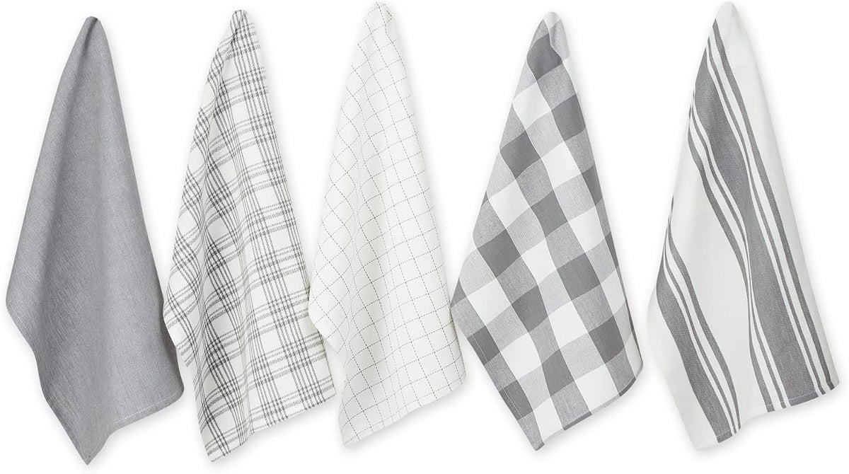 DII Basic Kitchen Large Cotton Dishtowel Set of 5, 18x28, Gray