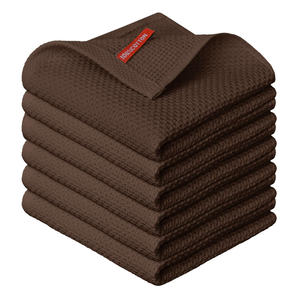 Artoid Mode 100% Cotton Beige Dark Coffee Brown Waffle Weave Kitchen Dish Cloths, 12x12 Inch Ultra Soft Absorbent Quick Drying Set of 6, Multicolor