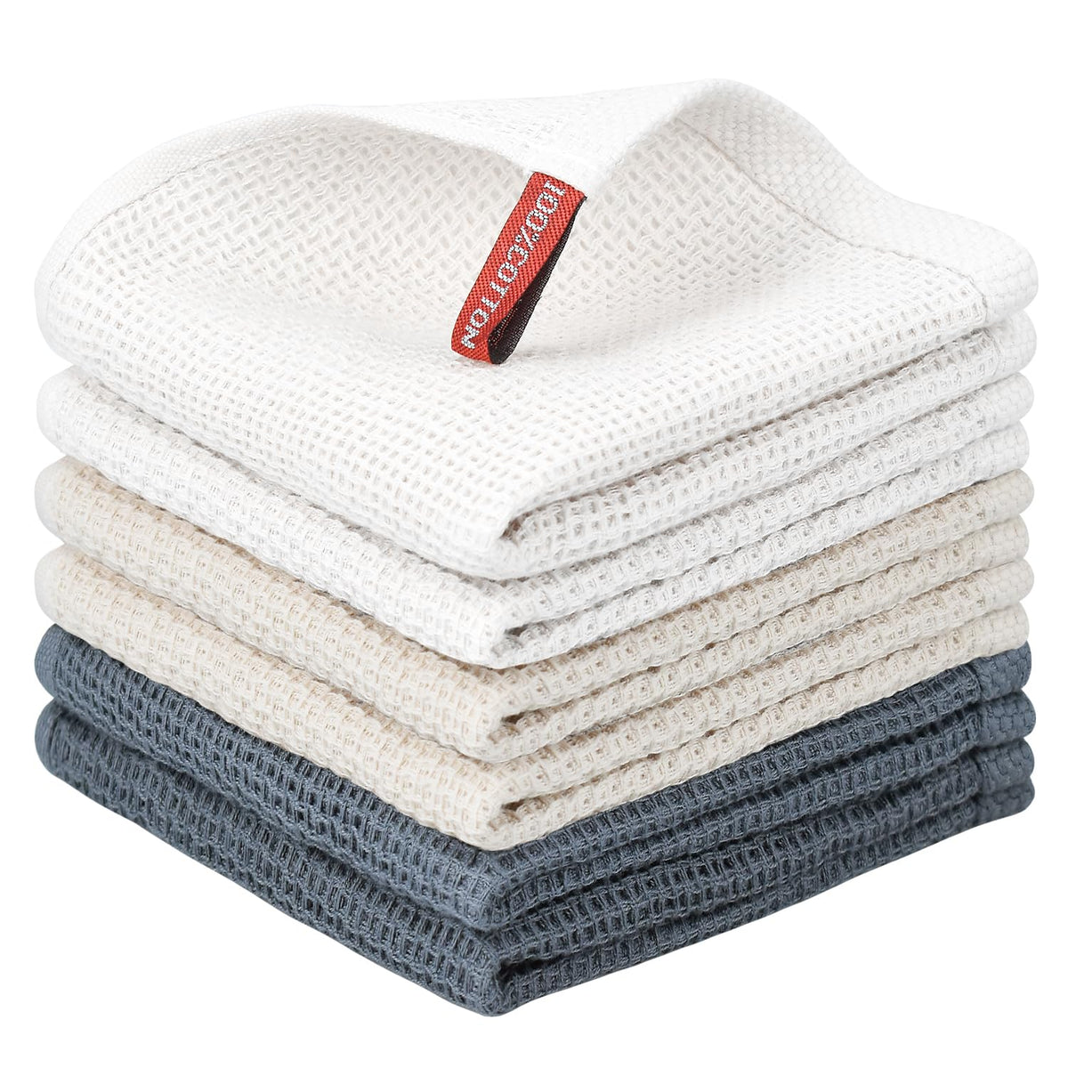 Nialnant 6 Pack Kitchen Towels and Dishcloths Sets,100% Cotton Soft Absorbent Quick Drying Dish Towels for Kitchen,Washing Dishes,12x12 Inches, Multi Color