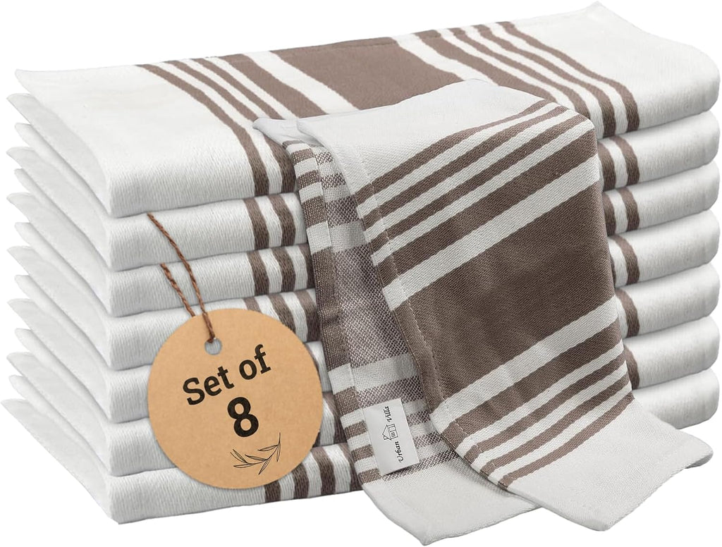 Urban Villa Kitchen Towels Cotton Dish Towels 12”x12” (Set of 8) Grey White