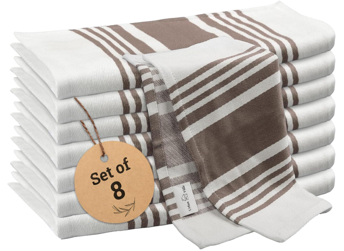 Urban Villa Kitchen Towels Cotton Dish Towels 12”x12” (Set of 8) Grey White