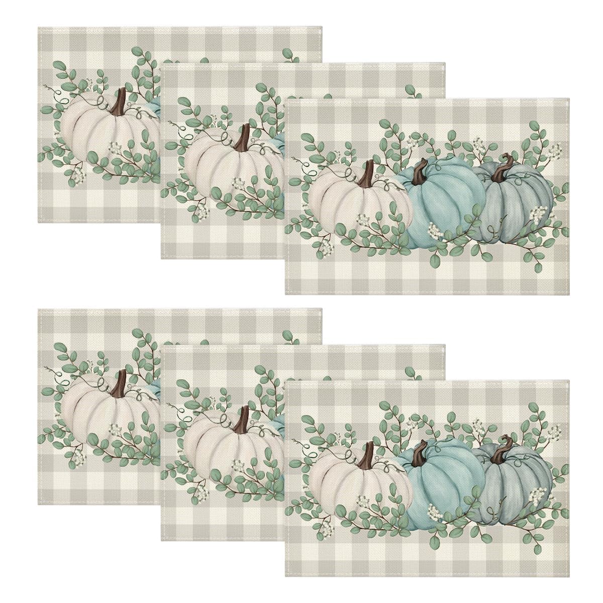 Artoid Mode Pumpkins Eucalyptus Leaves Fall Placemats Set of 4, 12x18 Inch Autumn Thanksgiving Harvest Vintage Table Mat for Party Dining Decoration