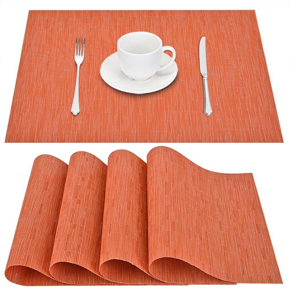 GIVERARE Placemats Set of 4, Heat-Resistant Woven Vinyl Placemat, Non-Slip Washable PVC Table Mat, Easy to Clean Premium Plastic Mats for Dining, Kitchen Table (Turquoise)