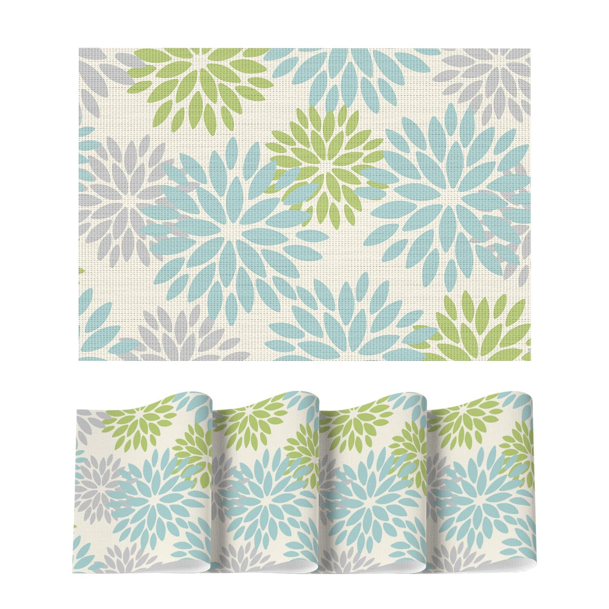 Artoid Mode Floral Vinyl Placemats Set of 4, 12x18 Inch Thanksgiving Washable Non-Slip Plastic Vinyl Place Mats for Party Kitchen Dining Decor, Olive Green
