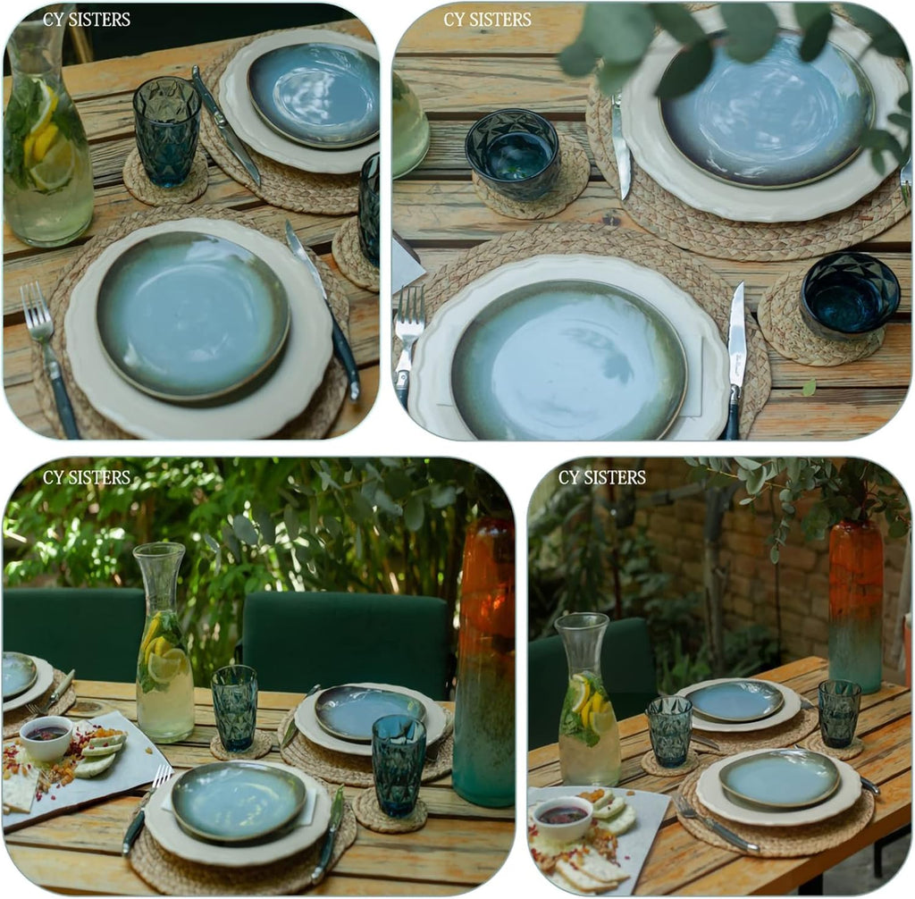 Woven Placemats Round Placemats Set of 6, 13.5 Inch Wicker Placemat Circle Rattan Placemats Farmhouse Boho Braided Natural Water Hyacinth Place Mats for Indoor & Outdoor Table Decor