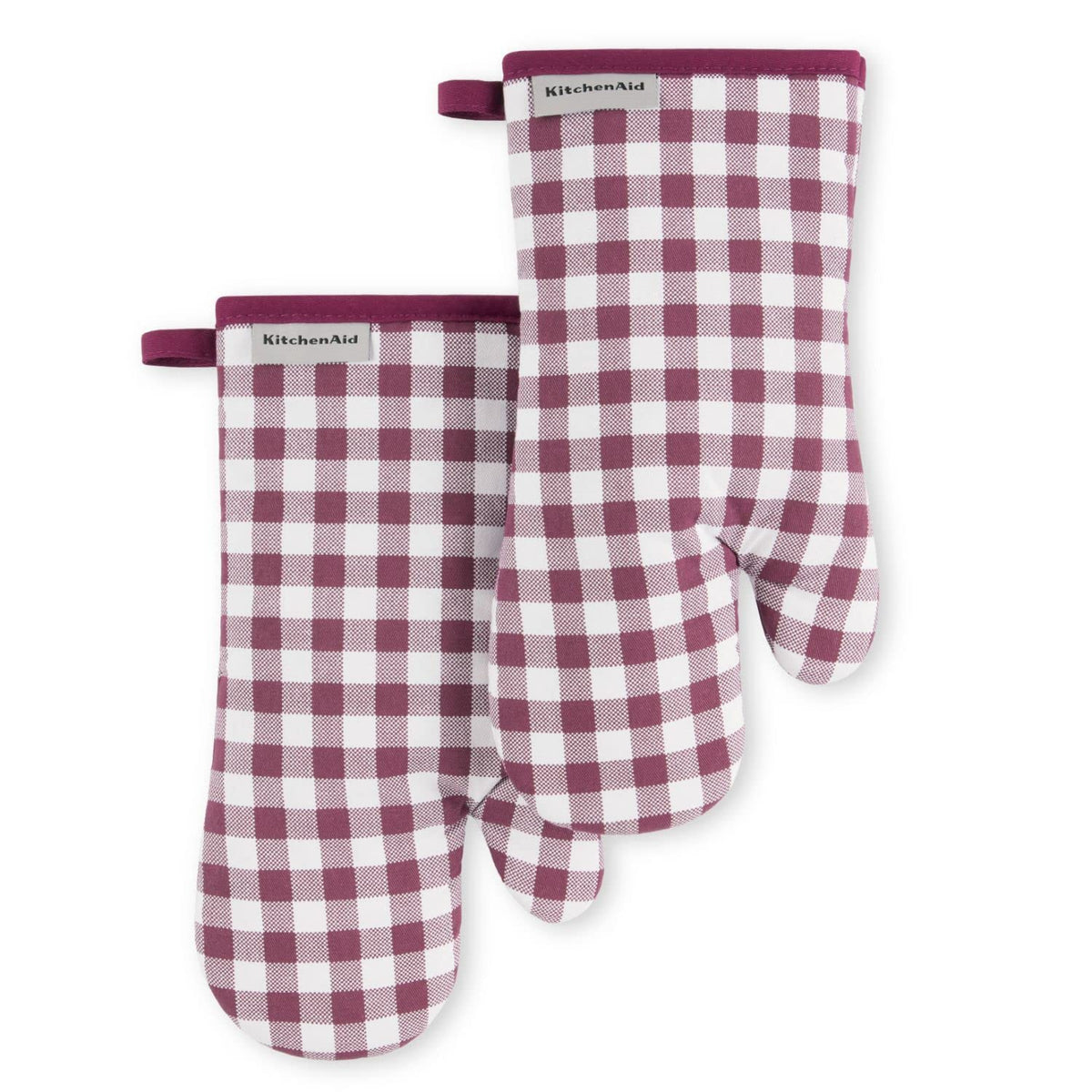 KitchenAid Gingham Oven Mitt 2-Pack Set, Milkshake Tan, 7"x13"