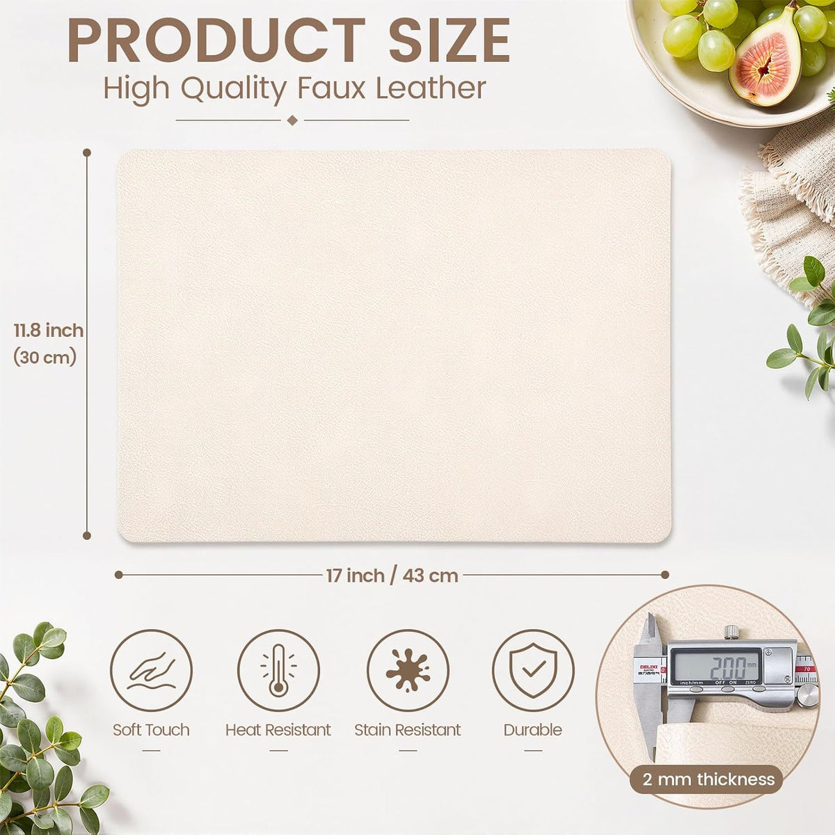 homing Faux Leather Vinyl Placemats Set of 6, Easy to Clean, Beige