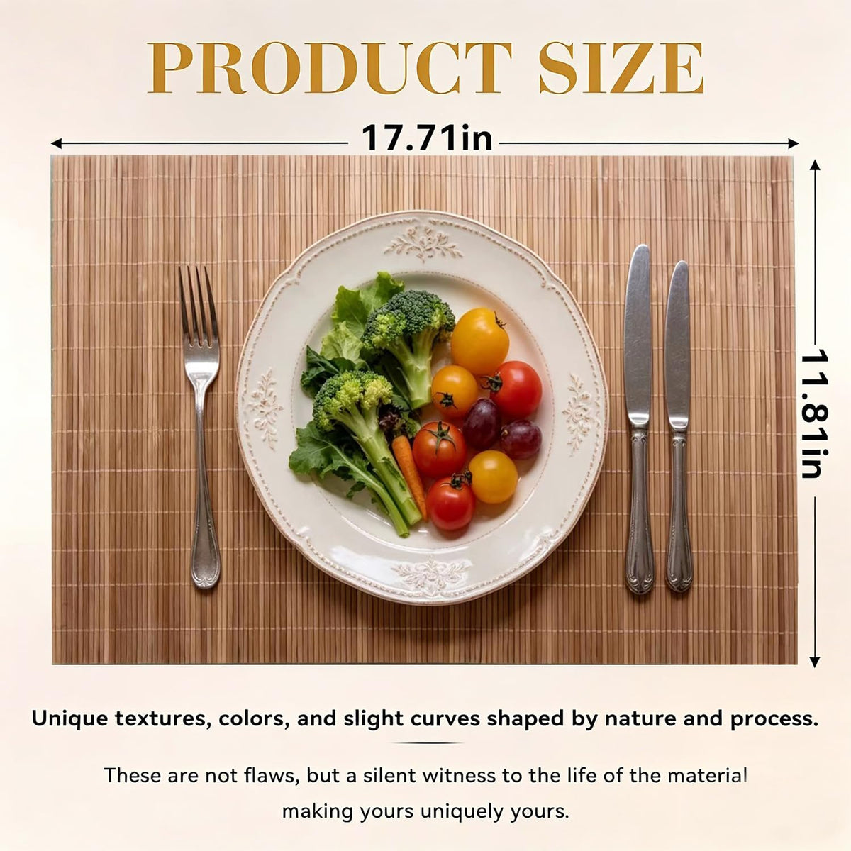 4-Pack Bamboo Placemats,Woven Heat-Resistant Rectangular Table Mats,Natural Dining Place Mats,Rustic Japanese Style Wood Mats for Indoor Dining,Kitchen and Party Use, Coffee