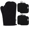 Oven Mitts and Pot Holders Sets,6 Pcs Oven Mitts and Potholders with Recycled Cotton High Heat Resistant Extra Thick Long Oven Mitts for Cooking(Black)