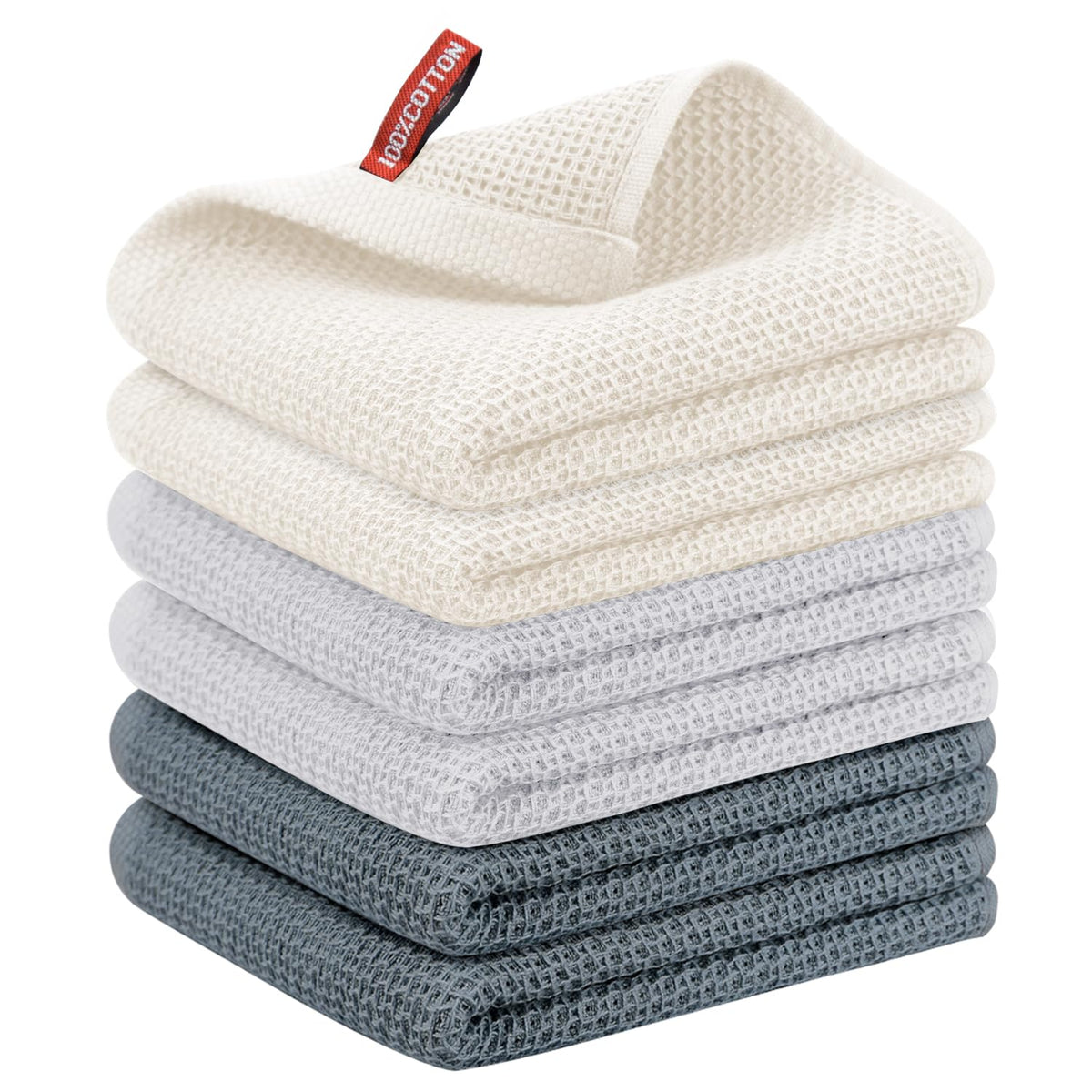 Nialnant 6 Pack Kitchen Towels and Dishcloths Sets,100% Cotton Soft Absorbent Quick Drying Dish Towels for Kitchen,Washing Dishes,12x12 Inches, Multi Color