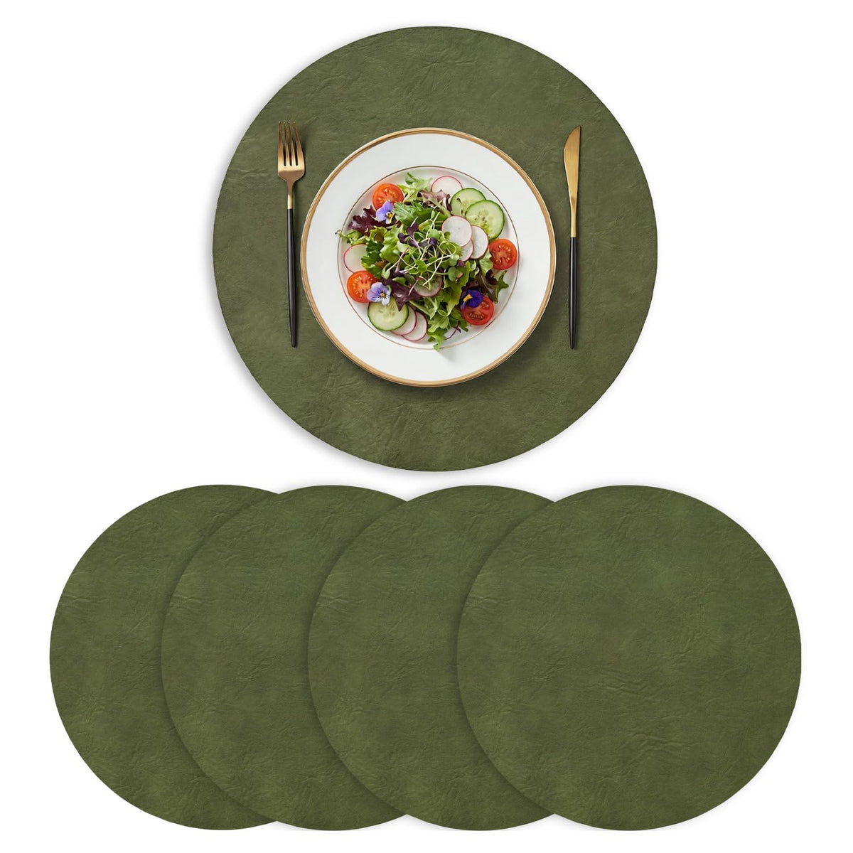 Artoid Mode Olive Green Faux Leather Placemats Set of 4