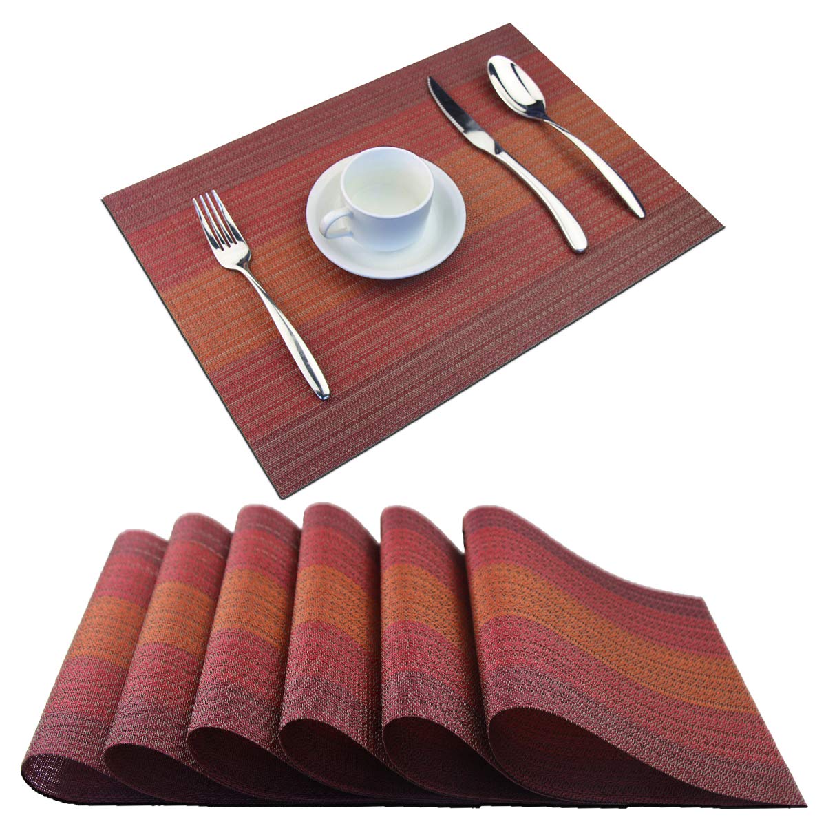 PIGCHCY Placemats,Washable Vinyl Woven Table Mats,Elegant Durable Placemats for Dining Table Set of 6 (Bamboo-Brown)