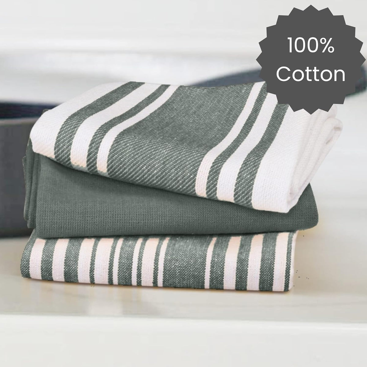 Cotton Clinic Assorted Kitchen Towels 5 Pack – Soft Absorbent Quick Drying Table & Kitchen Linen - Dish Towels, Dish Cloths, Tea Towels and Cleaning Towels with Hanging Loop – 16x28 / Grey White
