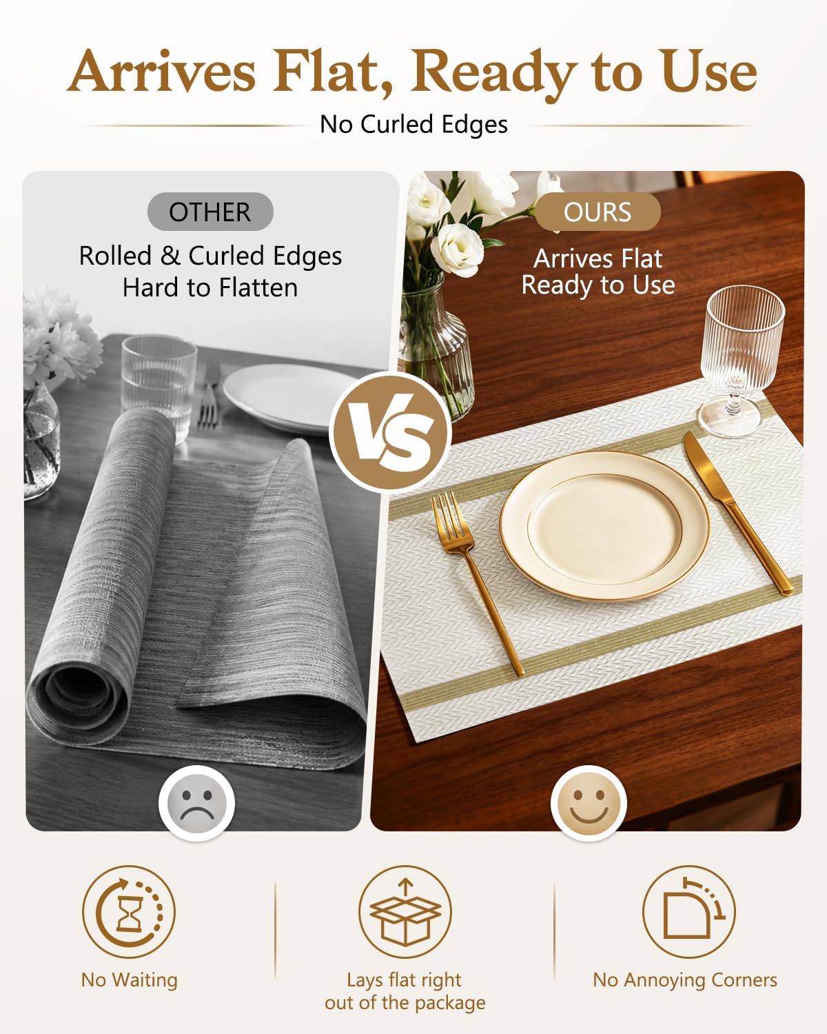 COOLMI Beige Placemats Set of 4, Washable Woven PVC Table Mats, Heat Resistant Non-Slip Place Mats for Dining Table, Flat Pack No Curled Edges, Indoor Outdoor, 17 x 12 Inch