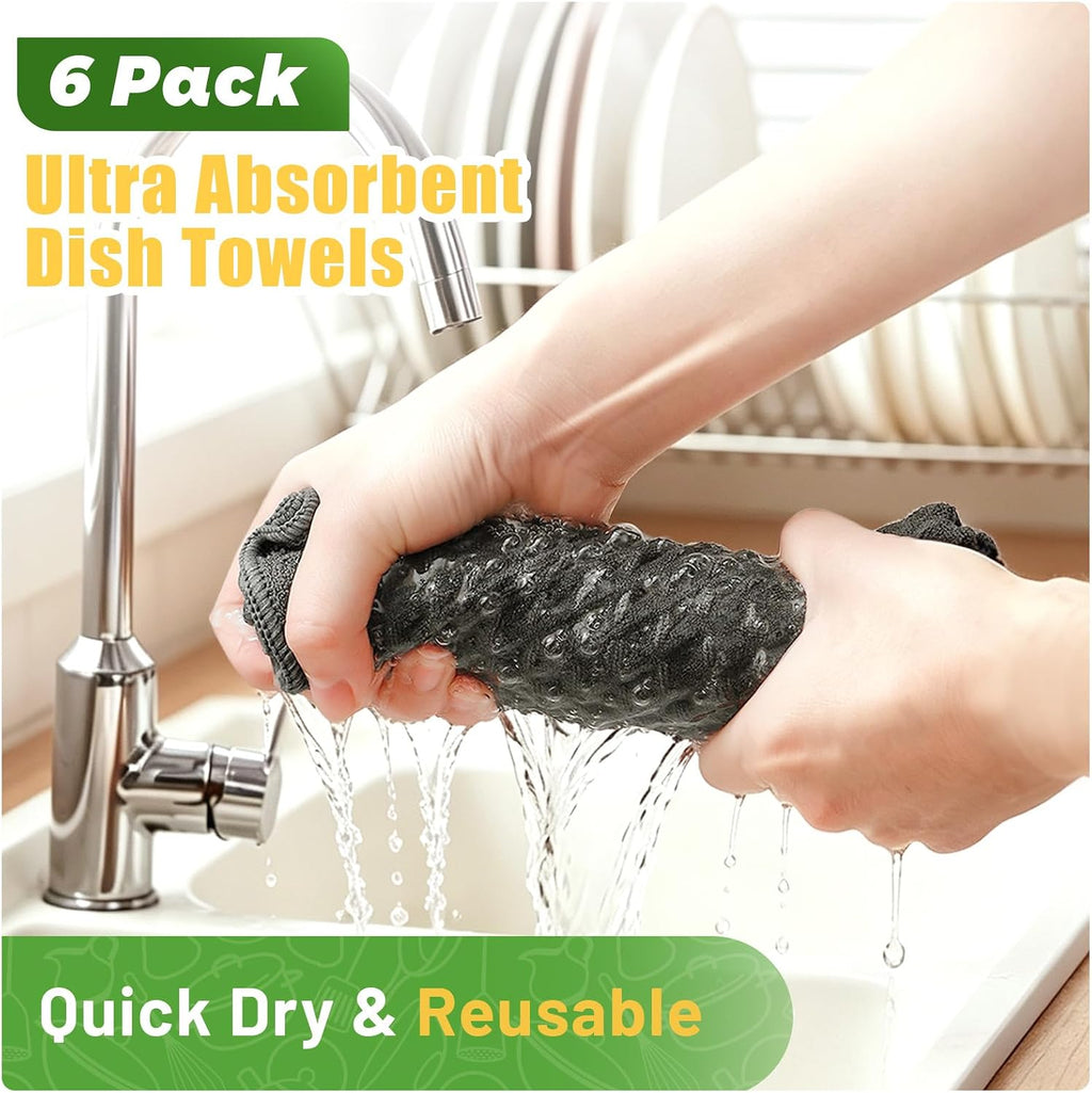 Kitchen Towels 6-Pack Cotton Waffle Weave Dish Cloths 12 x 12 Cleaning Rags