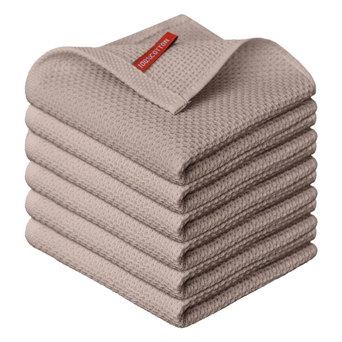 Artoid Mode 100% Cotton Beige Dark Coffee Brown Waffle Weave Kitchen Dish Cloths, 12x12 Inch Ultra Soft Absorbent Quick Drying Set of 6, Multicolor