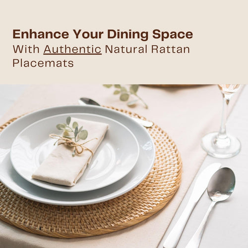 4-Pack Rattan Placemats - 13-inch Round Placemats (Natural Rattan Color) - Woven Place Mats, Round Table Mats - Wicker Chargers for Dinner Plates, Plate Chargers Boho