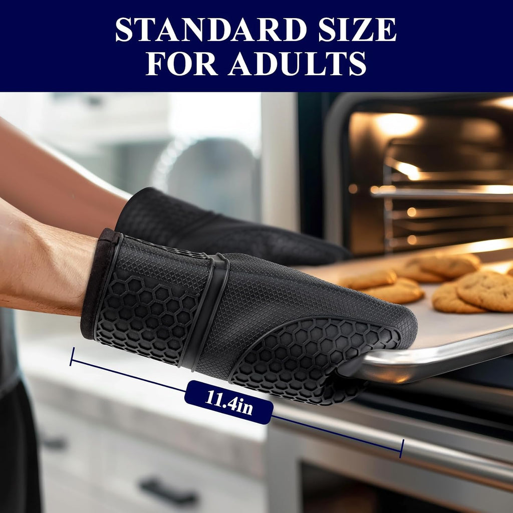Kitsure Silicone Oven Mitts, Kitchen Gadgets, Apartment Essentials, Black