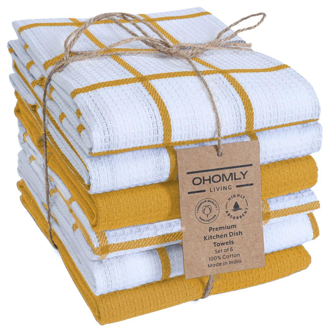 Assorted Waffle Kitchen Towels Set of 6-100% Cotton Dish Cloths Towels with Hanging Loop - Soft, Absorbent & Washable for Kitchen Use - Quick Drying Dish Towels 16x26 Inch Grey