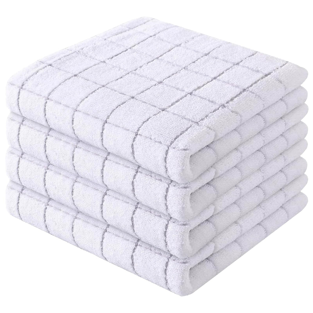 Mordimy Cotton Terry Checkered Kitchen Towels, 16"x 26", 4 Pack, Tan