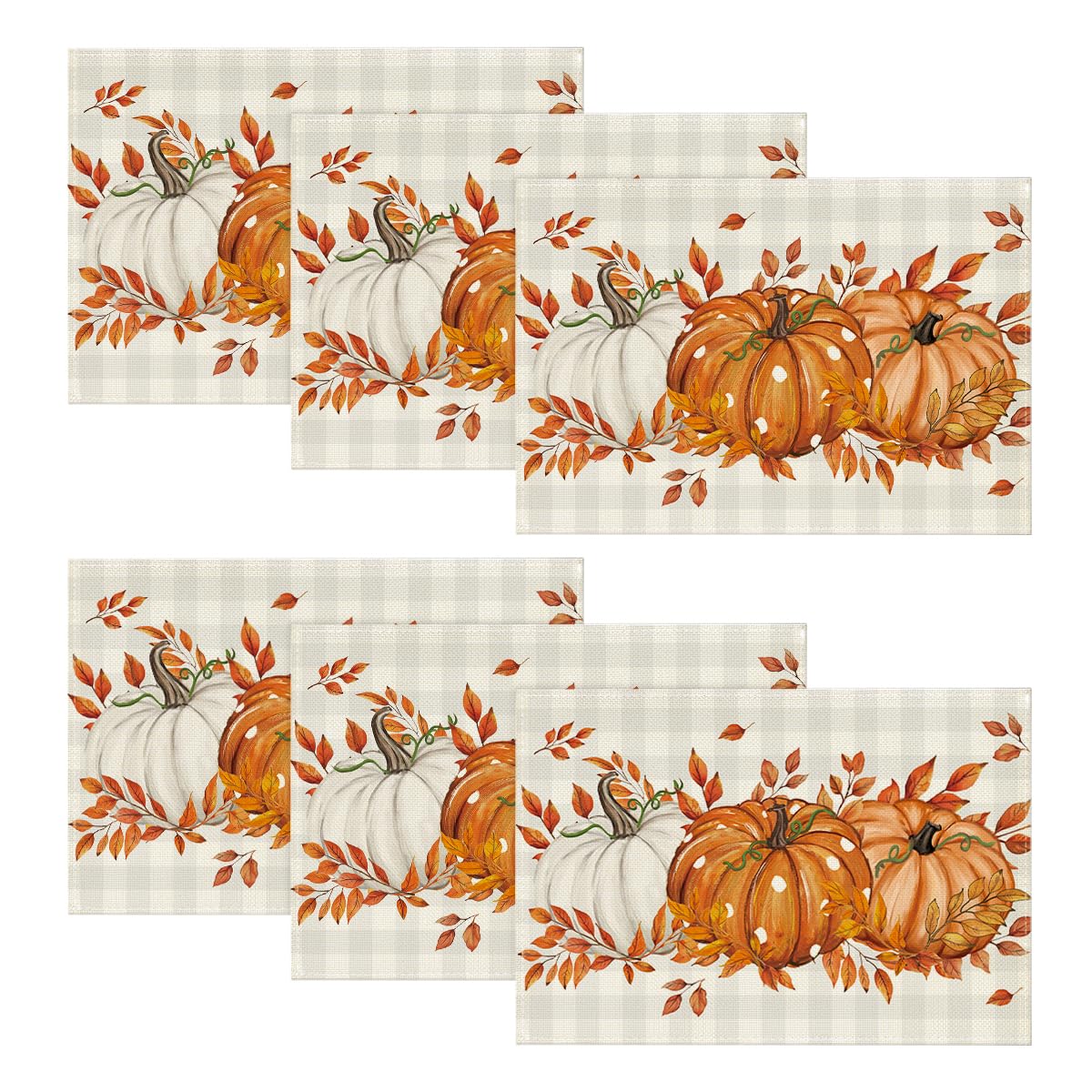 Artoid Mode Pumpkins Eucalyptus Leaves Fall Placemats Set of 4, 12x18 Inch Autumn Thanksgiving Harvest Vintage Table Mat for Party Dining Decoration