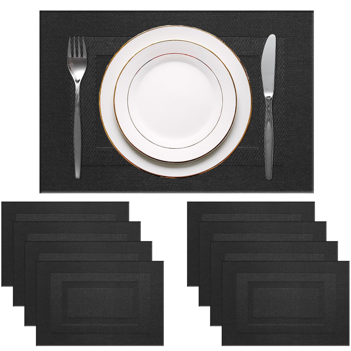 PIGCHCY Placemats,Washable Vinyl Woven Table Mats,Elegant Durable Placemats for Dining Table Set of 4 (18 x 12 inches, Navy Blue)