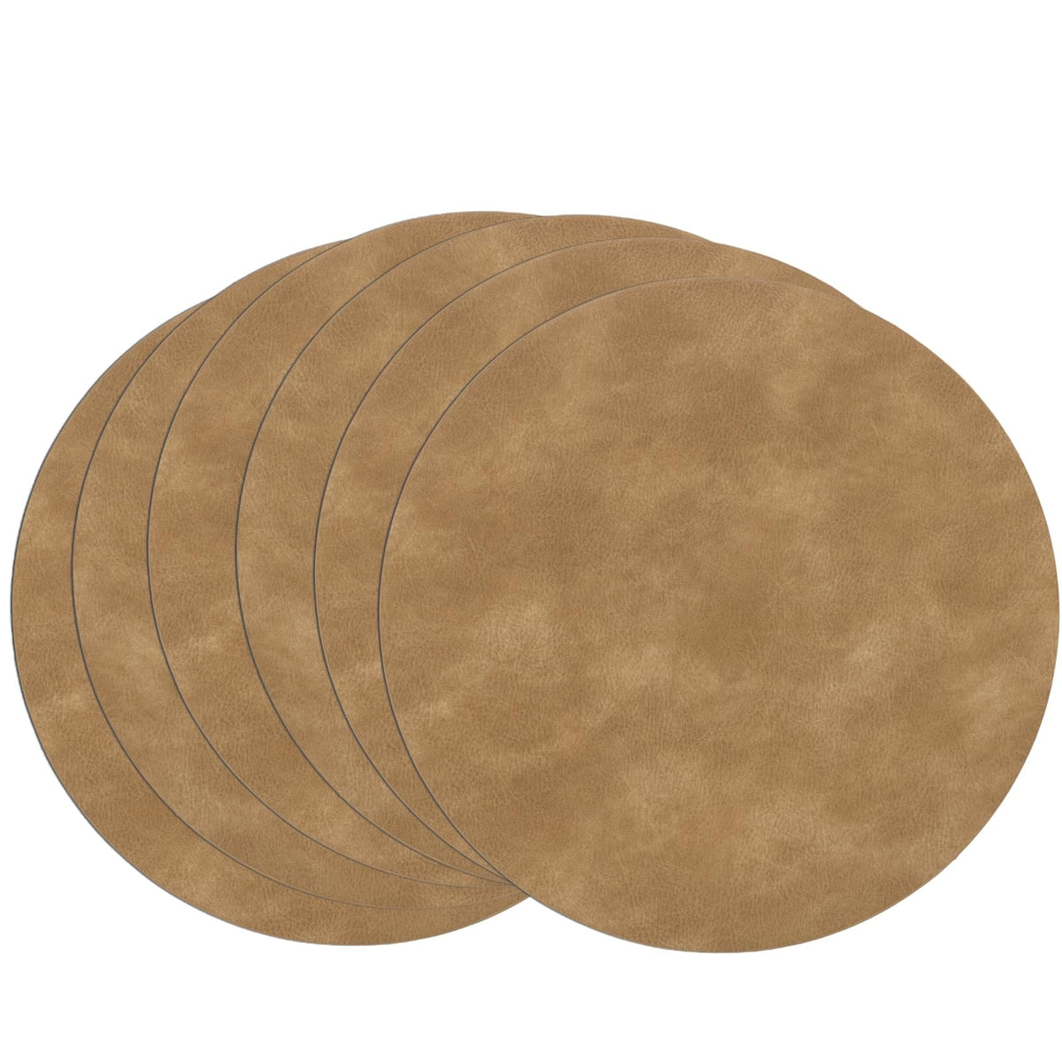 SHACOS Faux Leather Oval Placemats Set of 6 Heat Resistant, White Oak Beige