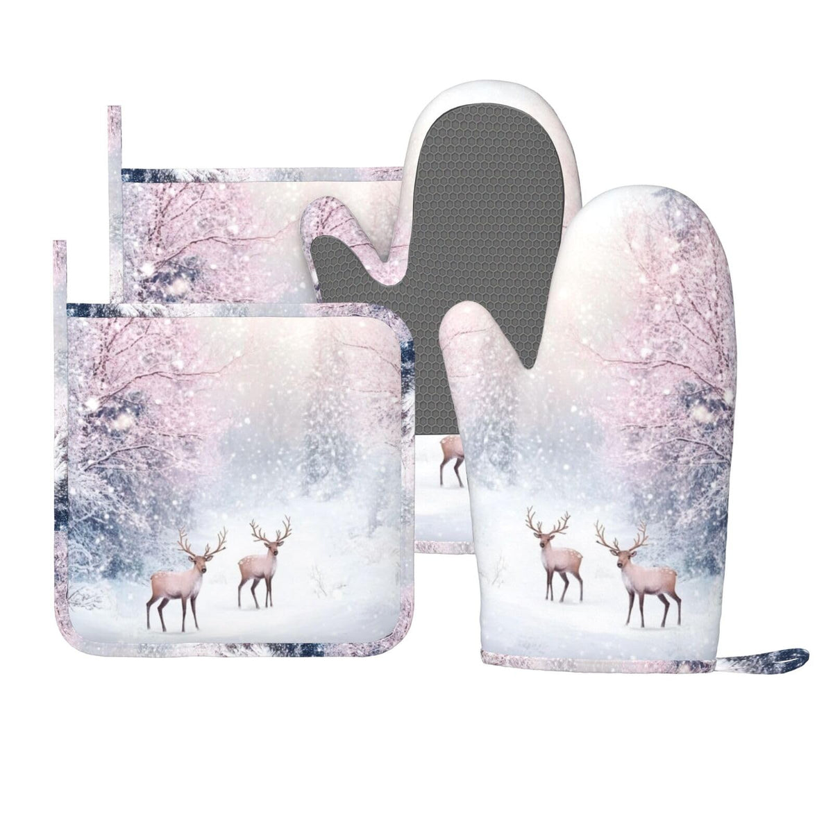 Mushroom Oven Mitts Pot Holders Set Silicone Vintage Magic Leaf Kitchen Gloves Potholders Heat Resistant for Chef Baking Cooking Grilling BBQ 4 Pack Mitt