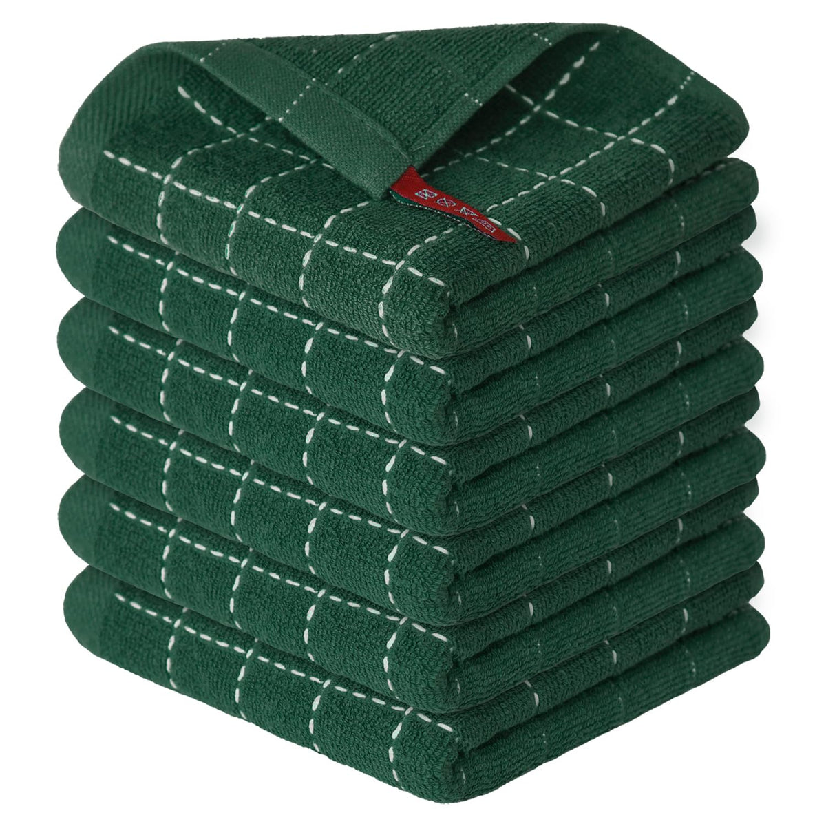 Artoid Mode Checkered Designed Cotton Light Green Terry Kitchen Dish Towels, 15x25 Inch Soft Absorbent Quick Drying Cleaning Tea Towels Set of 4