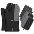 Oven Mitts and Pot Holders Sets 6pcs, Kitchen Oven Glove,High Heat Resistant 550 Degree Extra Long Oven Mitts and Potholders with Non-Slip Silicone Surface for Home Essentials (Grey) (Gray)
