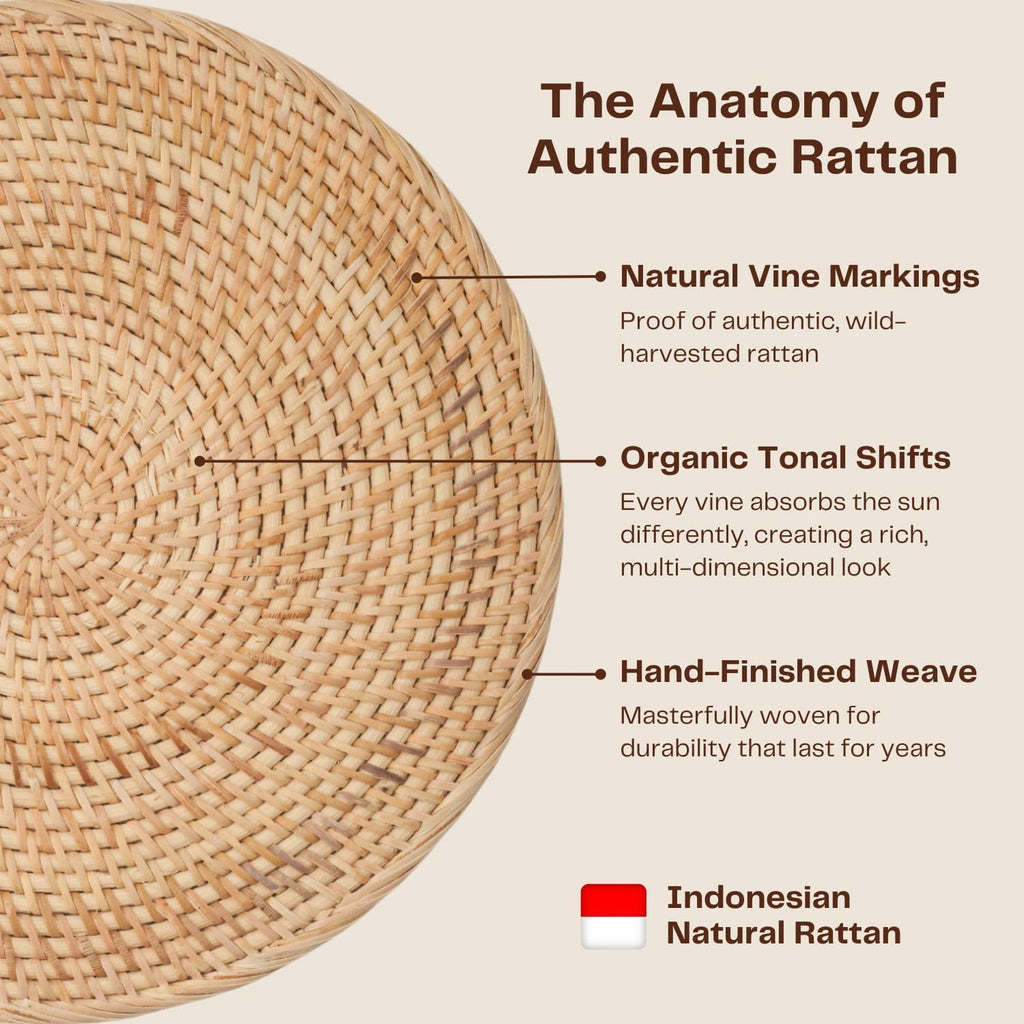 4-Pack Rattan Placemats - 13-inch Round Placemats (Natural Rattan Color) - Woven Place Mats, Round Table Mats - Wicker Chargers for Dinner Plates, Plate Chargers Boho