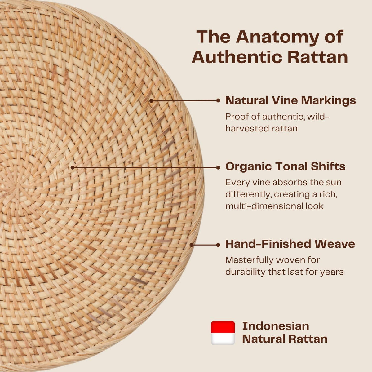 4-Pack Rattan Placemats - 13-inch Round Placemats (Natural Rattan Color) - Woven Place Mats, Round Table Mats - Wicker Chargers for Dinner Plates, Plate Chargers Boho