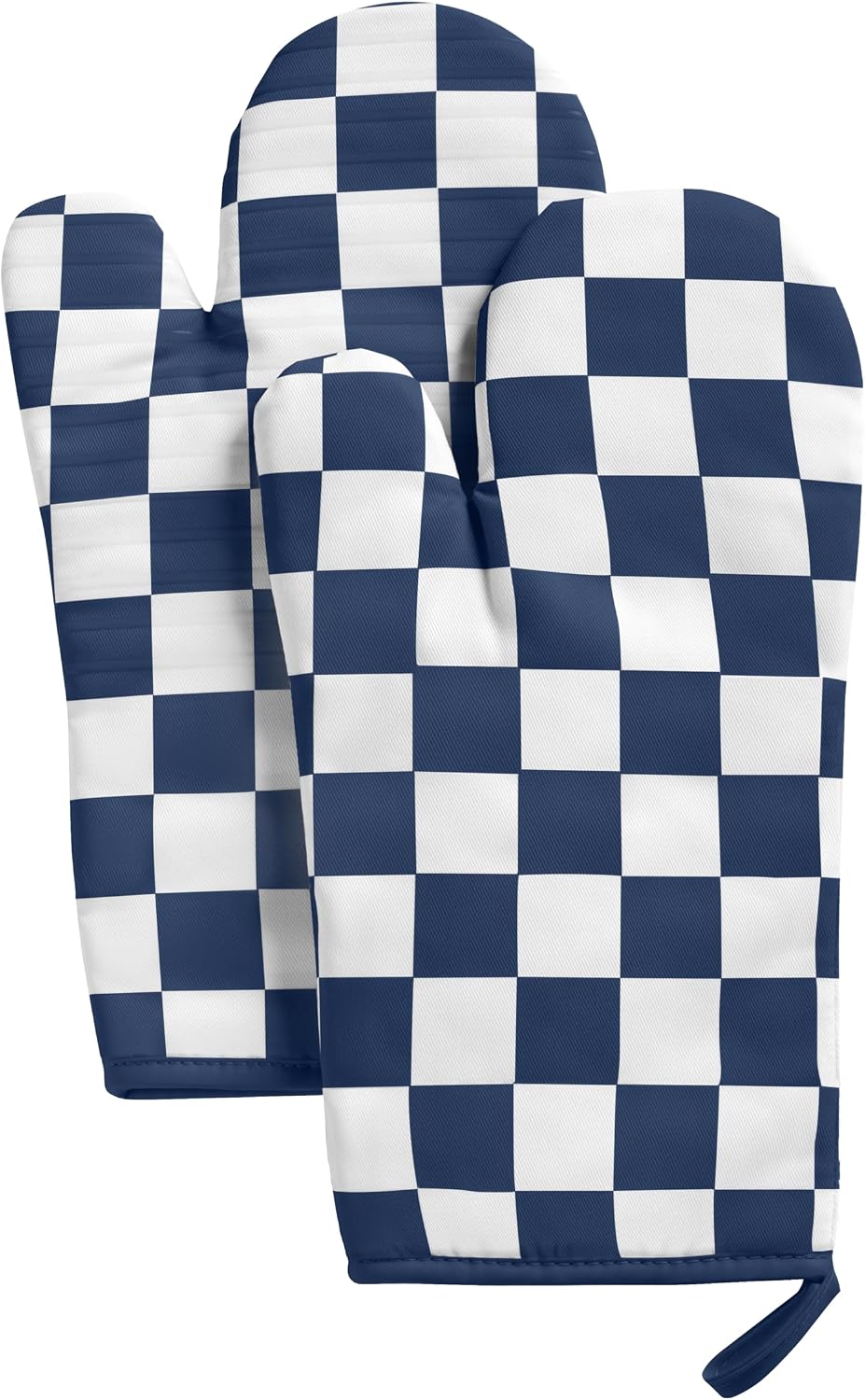 Ohocut Navy Blue Checkered Oven Mitts Heat Resistant, Vintage Retro Checkerboard Cute Oven Mitts, Non-Slip Silicone Kitchen Oven Gloves, 2-Pack Set, 7''x13''