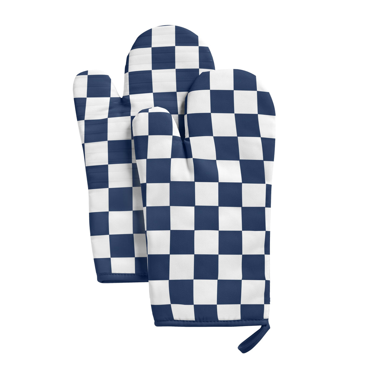 Ohocut Navy Blue Checkered Oven Mitts Heat Resistant, Vintage Retro Checkerboard Cute Oven Mitts, Non-Slip Silicone Kitchen Oven Gloves, 2-Pack Set, 7''x13''