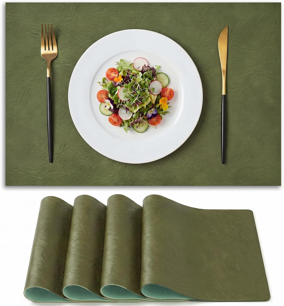 Artoid Mode Olive Green Faux Leather Placemats Set of 4