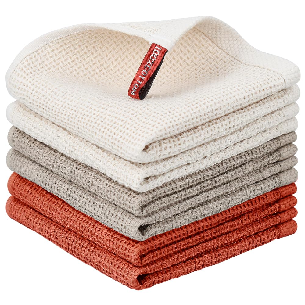 Nialnant 6 Pack Kitchen Towels and Dishcloths Sets,100% Cotton Soft Absorbent Quick Drying Dish Towels for Kitchen,Washing Dishes,12x12 Inches, Multi Color