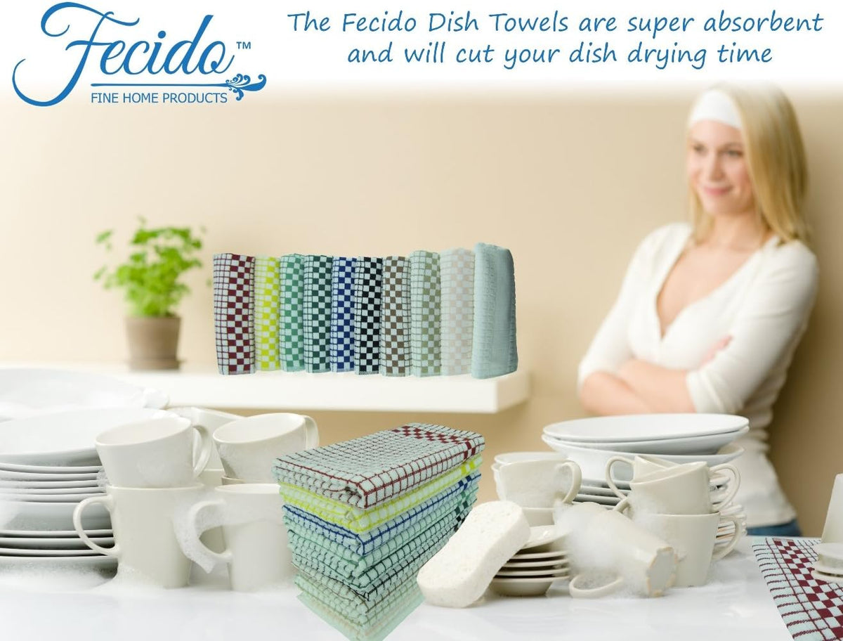 Fecido Classic Kitchen Dish Towels with Hanging Loop - Heavy Duty Absorbent Dish Clothes - European Made 100% Cotton Tea Towels - Set of Two, Red